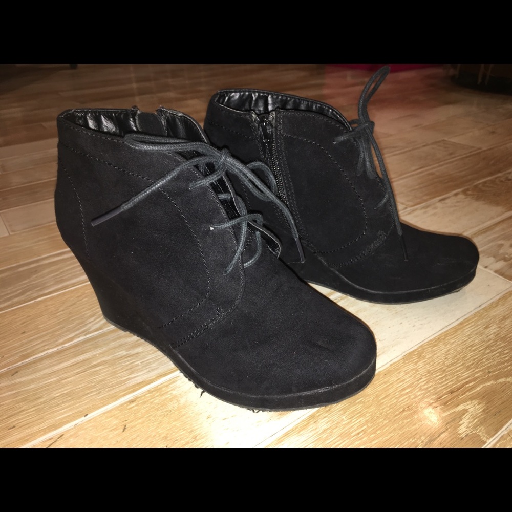 Black suede wedged booties